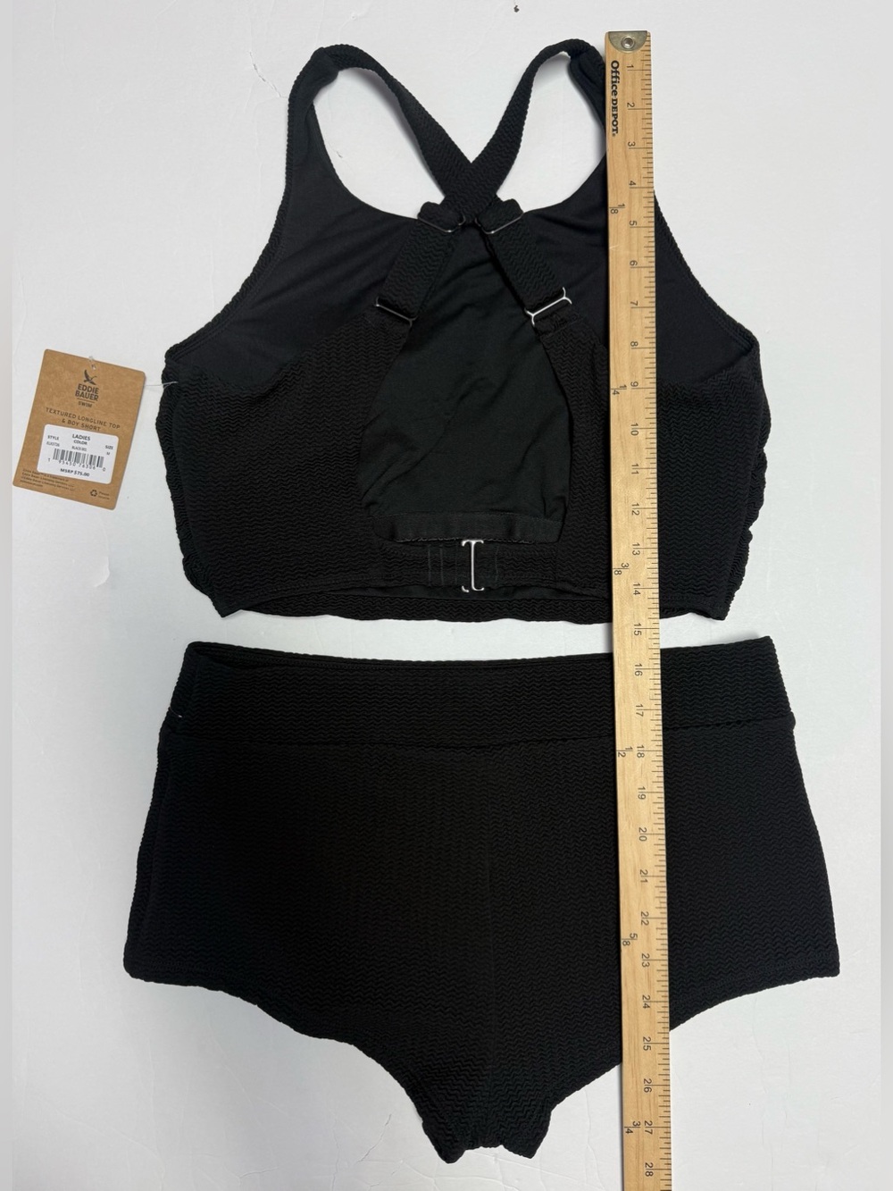 NWT Eddie Bauer Women’s Black textured High-Neck Swim Set - Top & Boyshorts M - Picture 7 of 16
